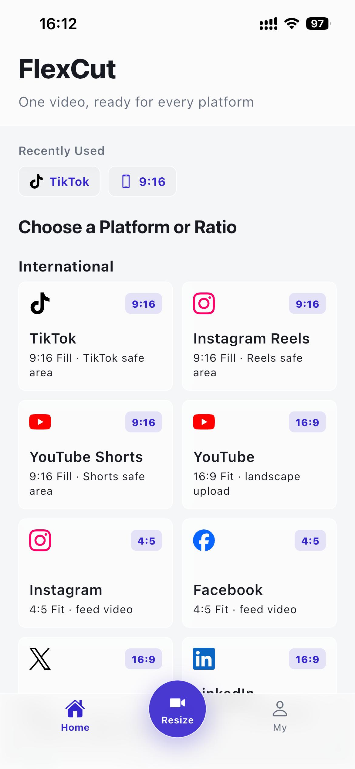 FlexCut platform and aspect ratio presets
